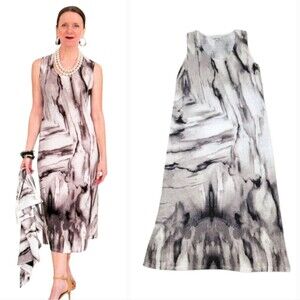 NEW Kinross Cashmere 100% Linen Waterfall Print Tank Dress Grey Combo Size Large